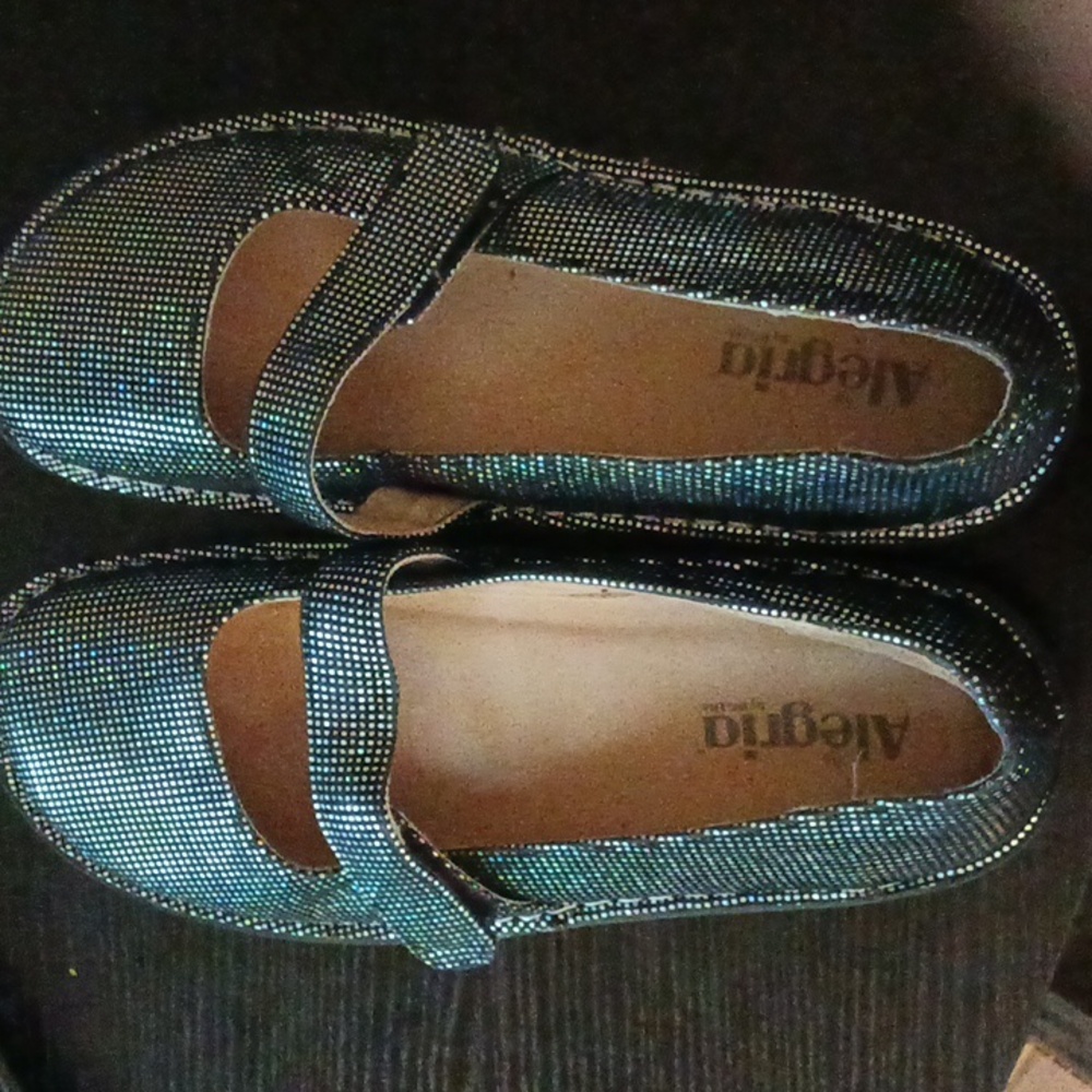 Alegria Silver Sparkly FEL-347 Mary Jane Clogs, Size 40
